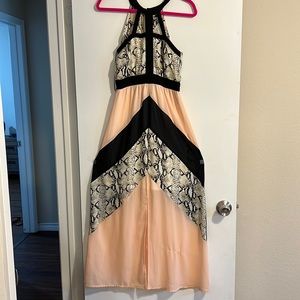 Jealous Tomato peach and snakeskin design maxi dress with short dress underlay